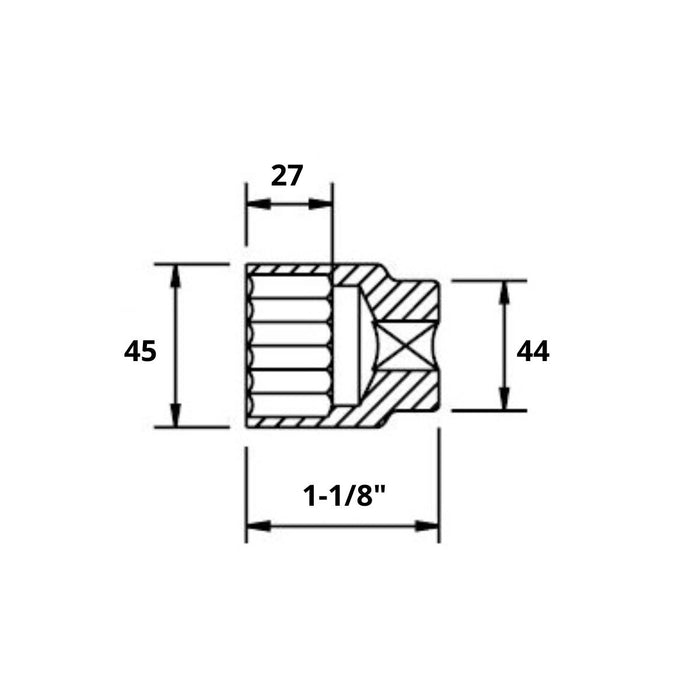 Cubo de Impacto 1-1/8" con Entrada 3/4" de 6 Caras, EgaMaster