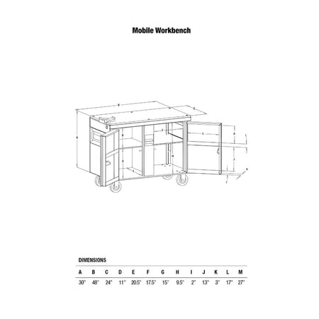 Banco de Mesa de Trabajo Móvil 48"x24"x30" con Gavetas, Greenlee - Tienda Henca