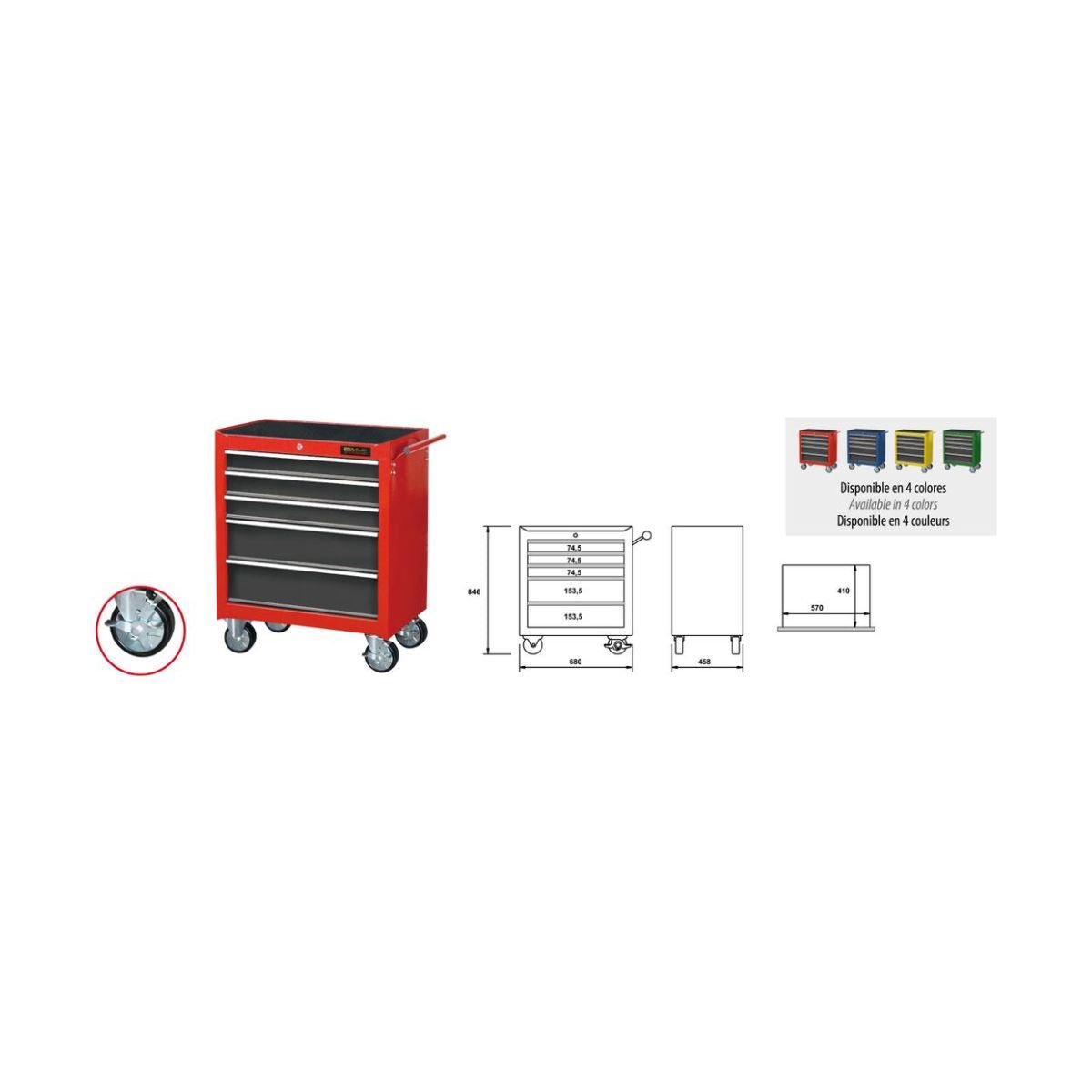 Caja de Herramientas Metálica con Ruedas de 5 Gavetas, Ega Master - Tienda Henca