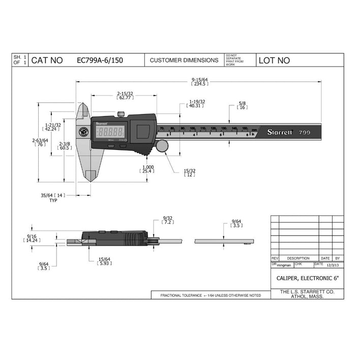 Calibrador Electrónico Digital 6" 0.0005"/0.01MM Lectura En Milímetros Y Pulgadas Starrett - Tienda Henca