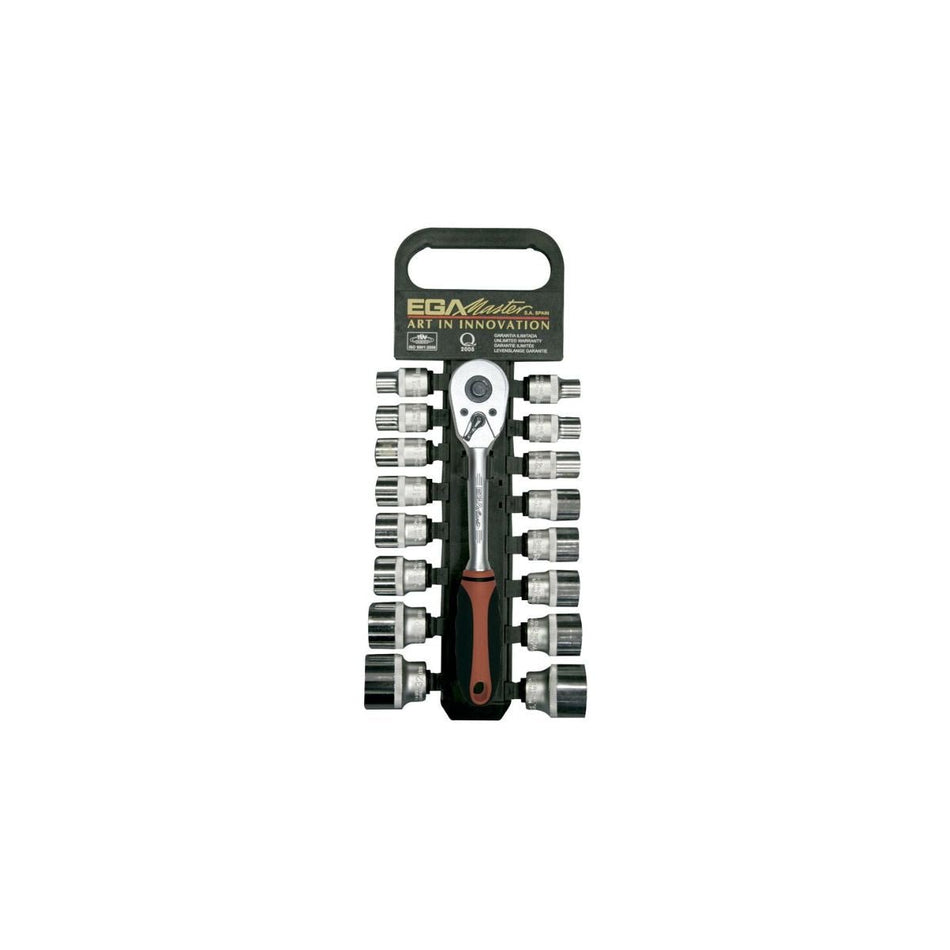 Cubos Mecánicos 5/16" - 1 - 1/4" EGAMASTER | Entrada 1/2" | 12 Caras | 17 Pzs. - Tienda Henca