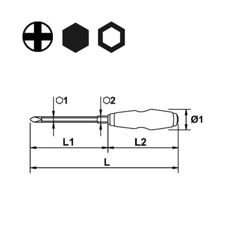 Destornillador Estría con Varilla Hexagonal EGAMASTER | PH-2x125MM - Herramientas Especiales Nacionales S.R.L.