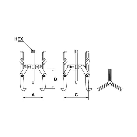 Extractor Mecánico 3 Patas | 2 TON | 16" (80 - 420 MM) - Herramientas Especiales Nacionales S.R.L.