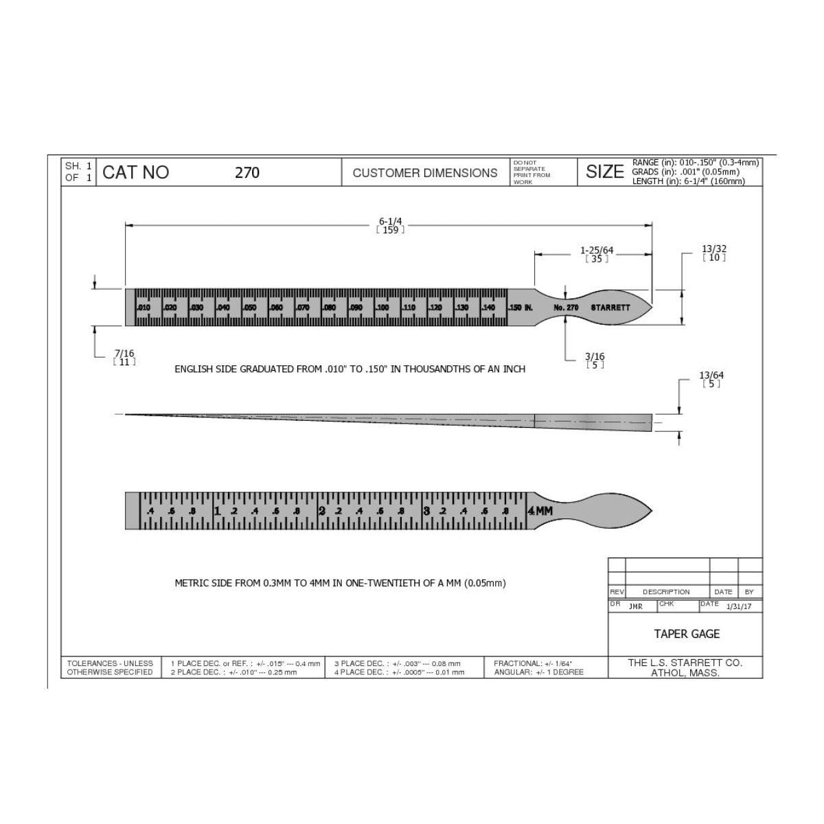 Galga Taper 0.010" - 0.150", Starrett - Tienda Henca