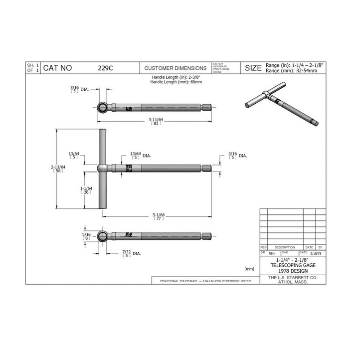 Galga Telescópica 1.1/4 - 2.1/8", Starrett - Tienda Henca