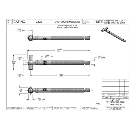 Galga Telescópica 1/2 - 3/4" Starrett - Tienda Henca