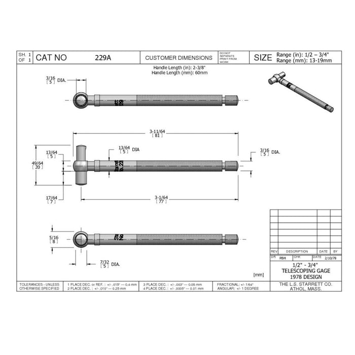 Galga Telescópica 1/2 - 3/4" Starrett - Tienda Henca