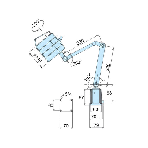 Lámpara Halógena con Brazo Flexible y Base Fija (A Prueba de Agua) 220x220MM, Vertex - Tienda Henca