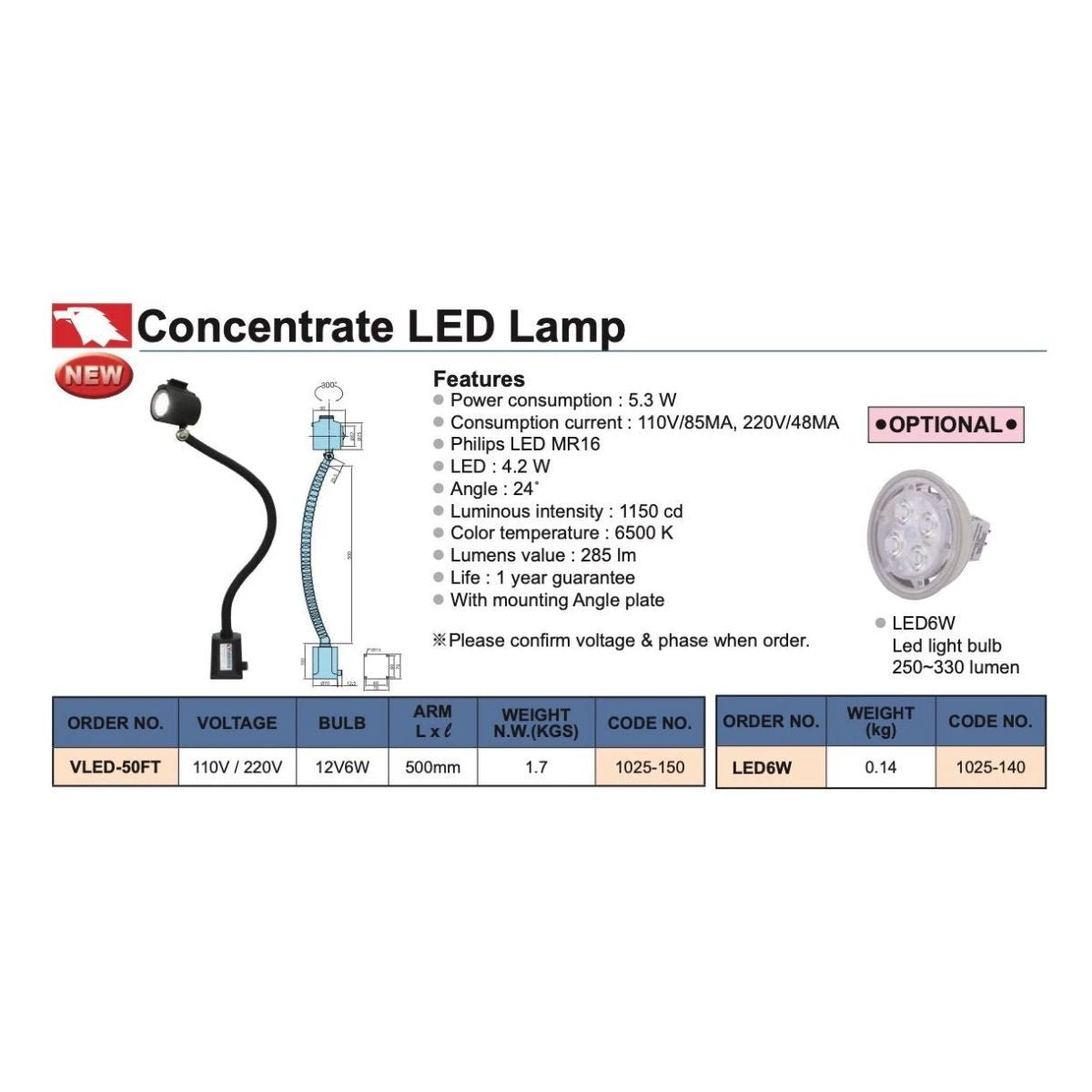 Lámpara LED 5.3W Flexible y Base Fija, Vertex - Tienda Henca