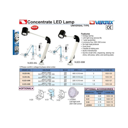 Lámpara LED 6W Flexible y Base Fija Aprueba de Polvo, Vertex - Tienda Henca