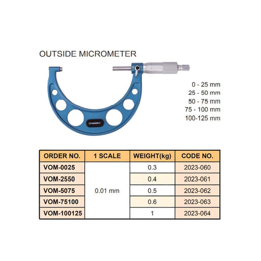 Micrómetro de Exterior 75 - 100MM 0.01MM, Vertex - Tienda Henca