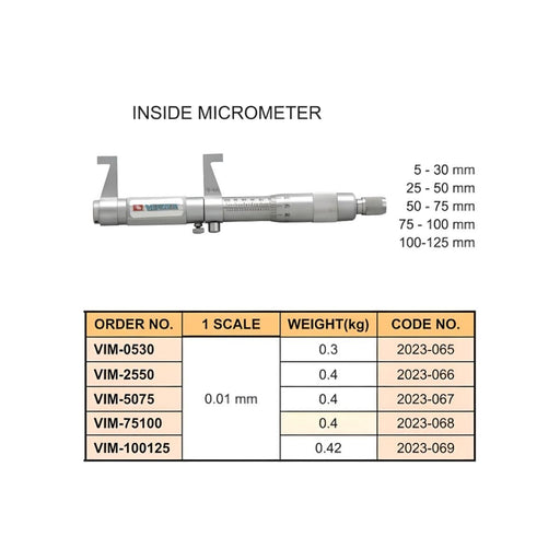 Micrómetro de Interior 50 - 75MM 0.01MM, Vertex - Tienda Henca