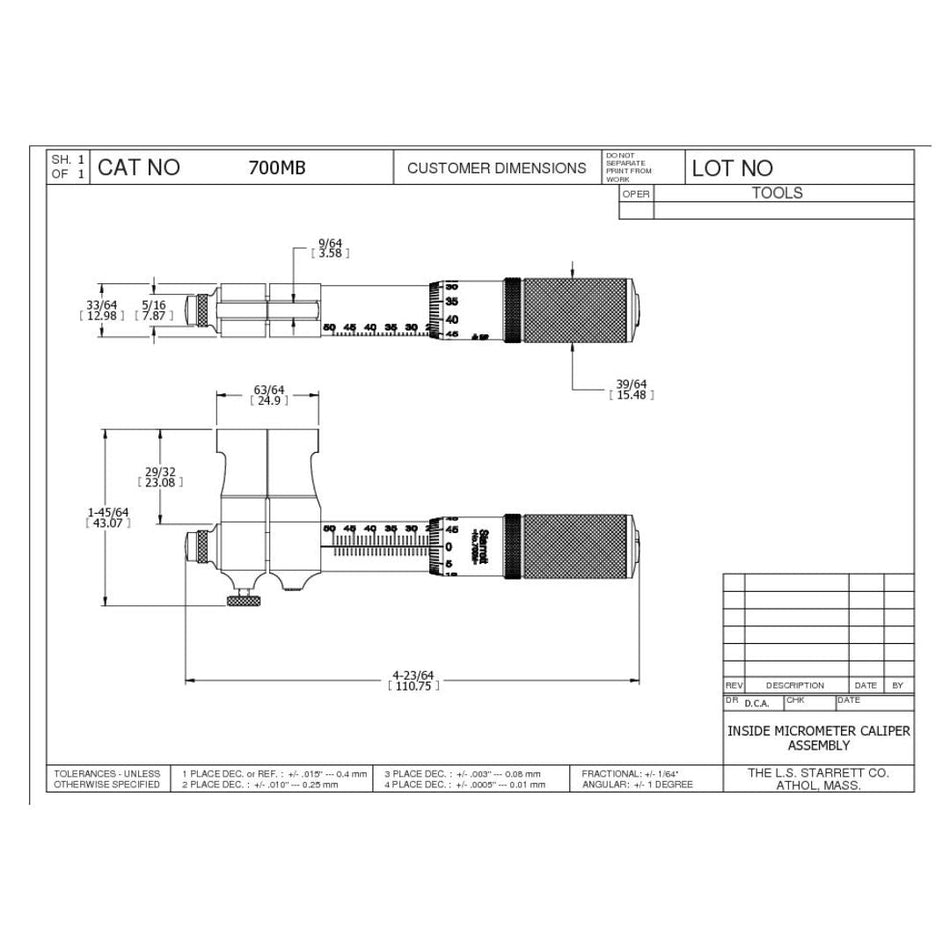 Micrómetro Vernier De Interior M25 - 50 0.01MM Starrett - Tienda Henca