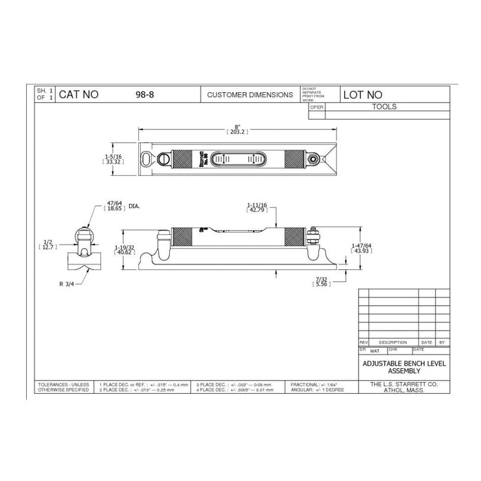 Nivel Mecánico De Precisión 8", Starrett - Tienda Henca