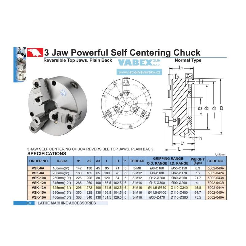 Plato para Torno de 3 Mordazas Autocentrante 12", Vertex - Tienda Henca
