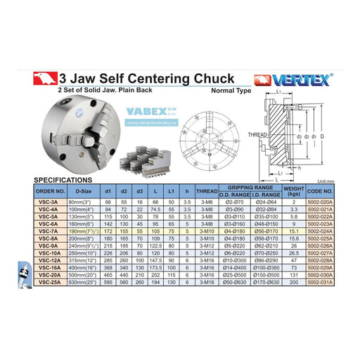 Plato para Torno de 3 Mordazas Autocentrante 6", Vertex - Tienda Henca