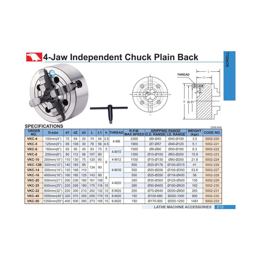 Plato para Torno de 4 Mordazas Autocentrante 4", Vertex - Tienda Henca