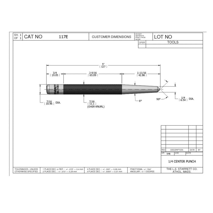 Punzón Central 1/4X5", Starrett - Tienda Henca