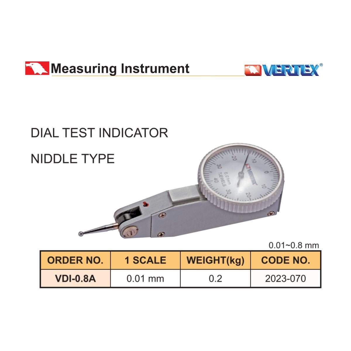 Reloj Comparador Palpador 0.01MM 0 - 40", Vertex - Tienda Henca